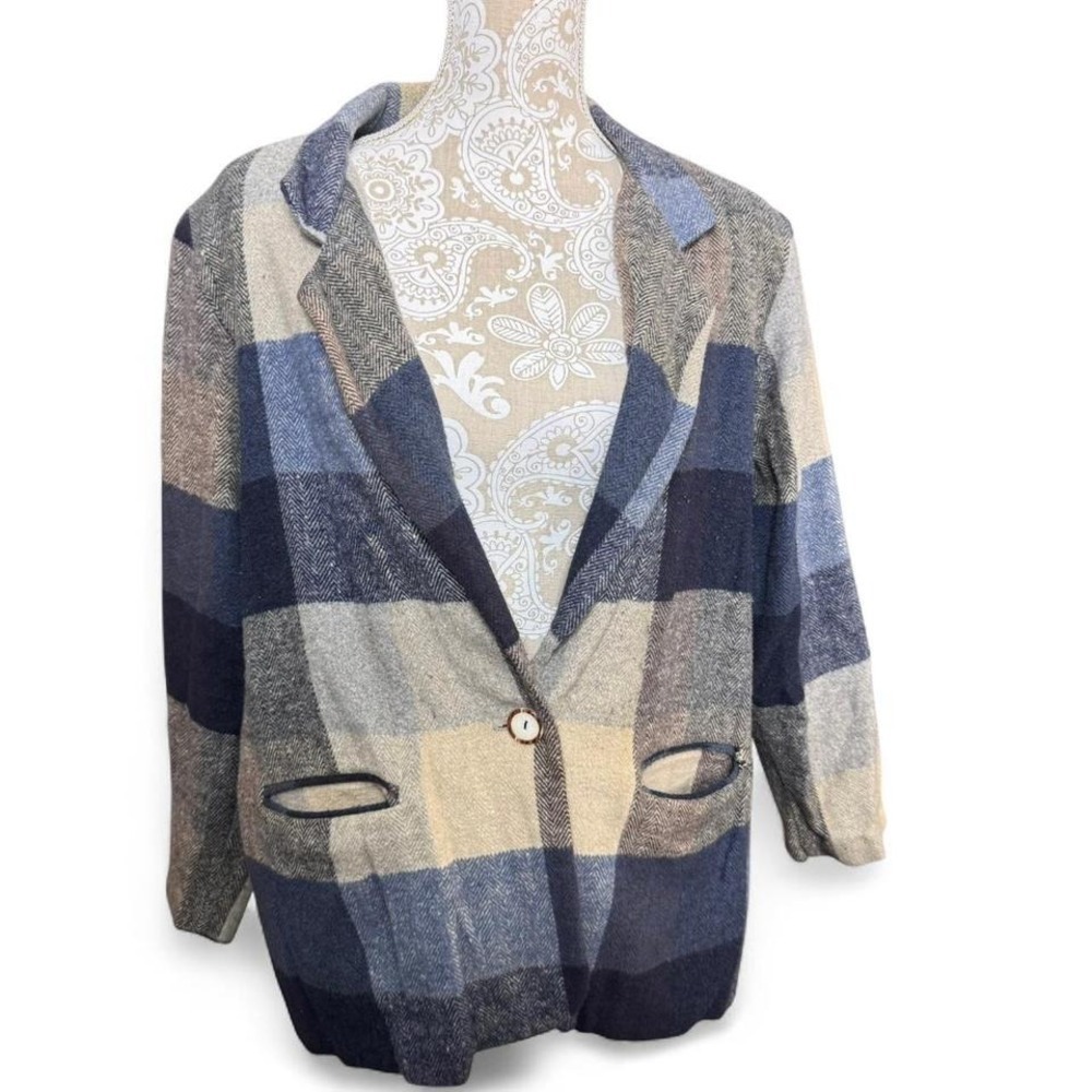 Willow Ridge Vintage Blue Plaid Blazer Classy Preppy Size 14 Wool Blend